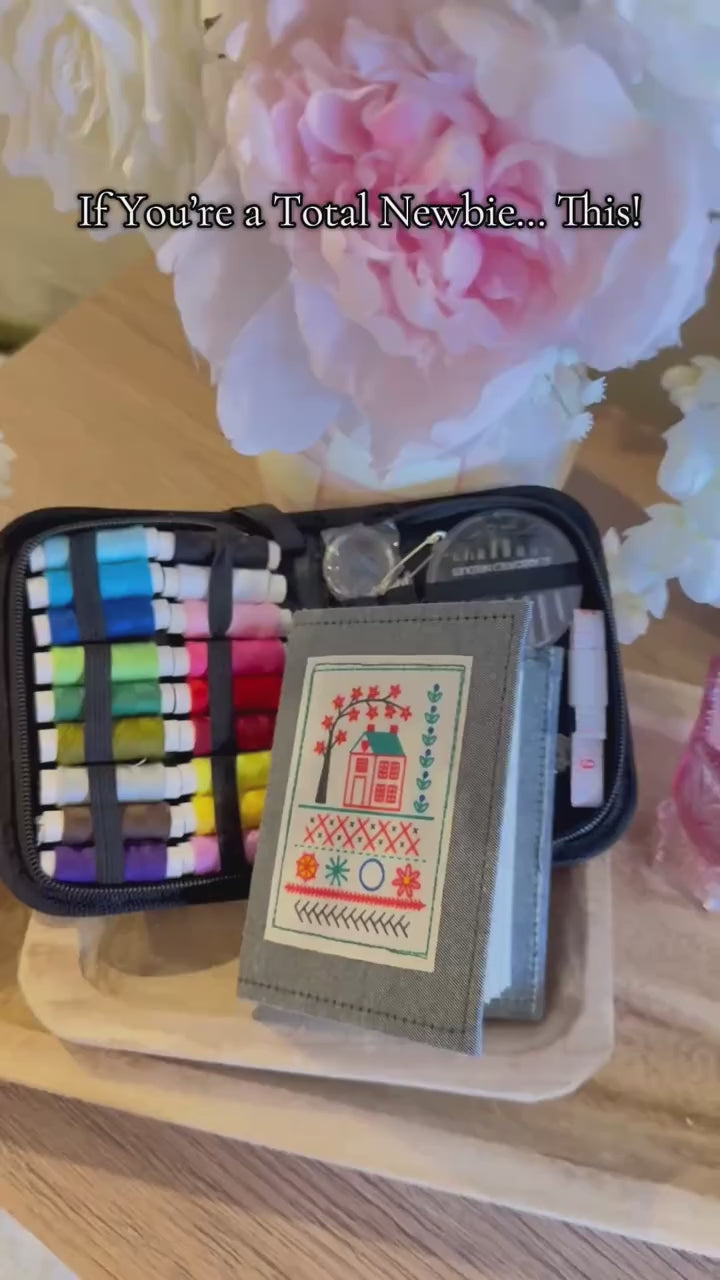 Embroidery Stitch Kit for Relaxation & Creativity | 86-Piece All-In-One Set with 18 Threads, Scissors, Needles & More – Portable & Travel-Friendly for Beginners & Enthusiasts